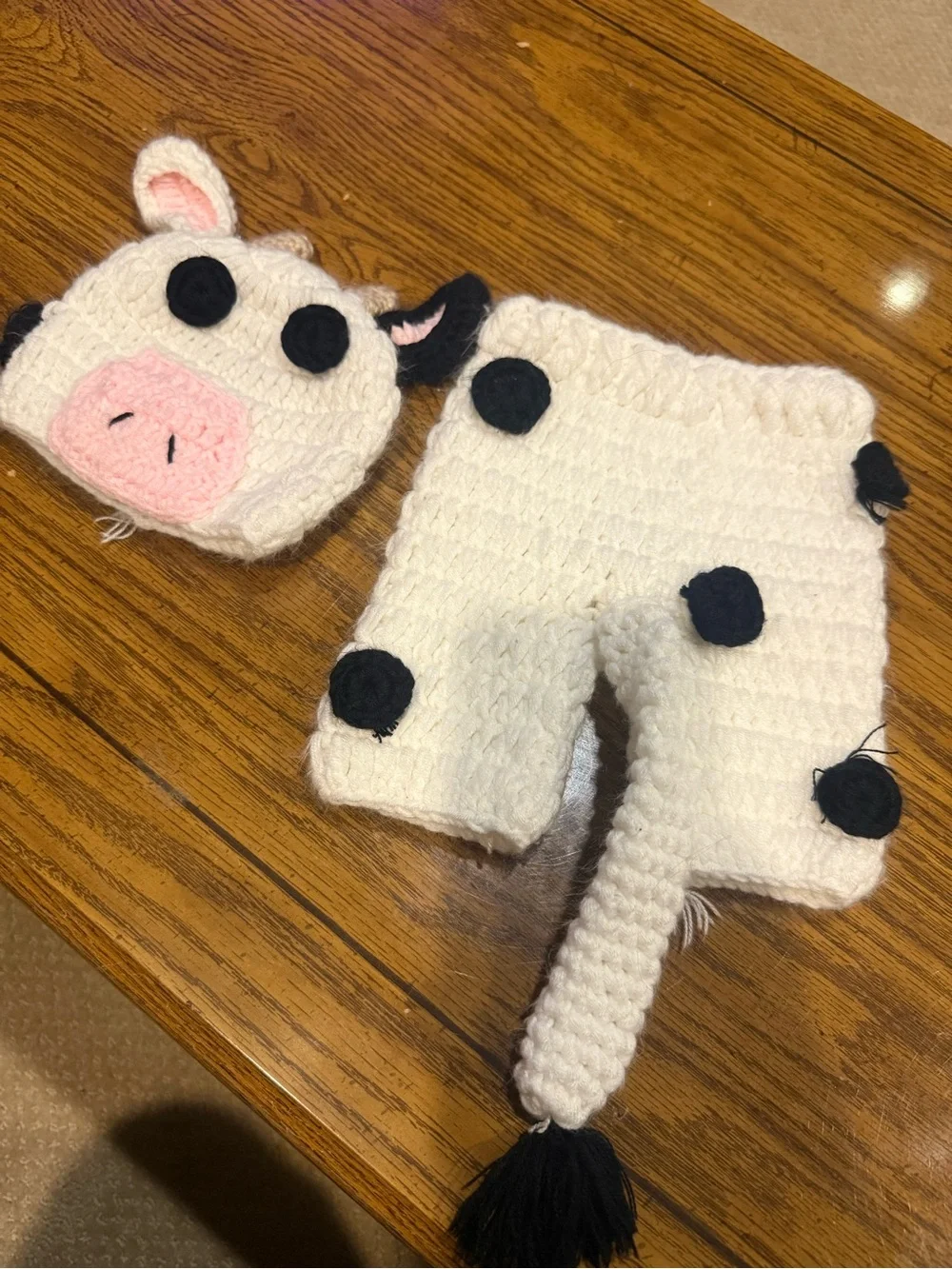 6 for $10 Baby Cow Crochet Hat and Shorts Set with Pink Snout